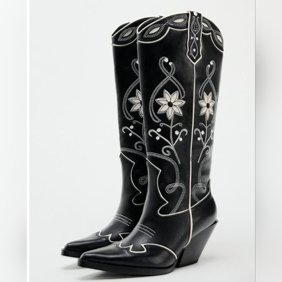 ZARA HEELED FLORAL COWBOY BOOTS US 9 EU 40 NWT - Picture 1 of 14